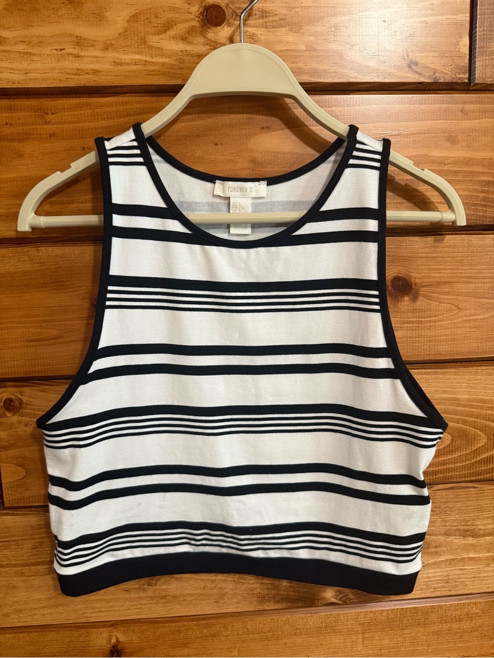 Vintage Forever 21 White and Black Striped Cropped Tank